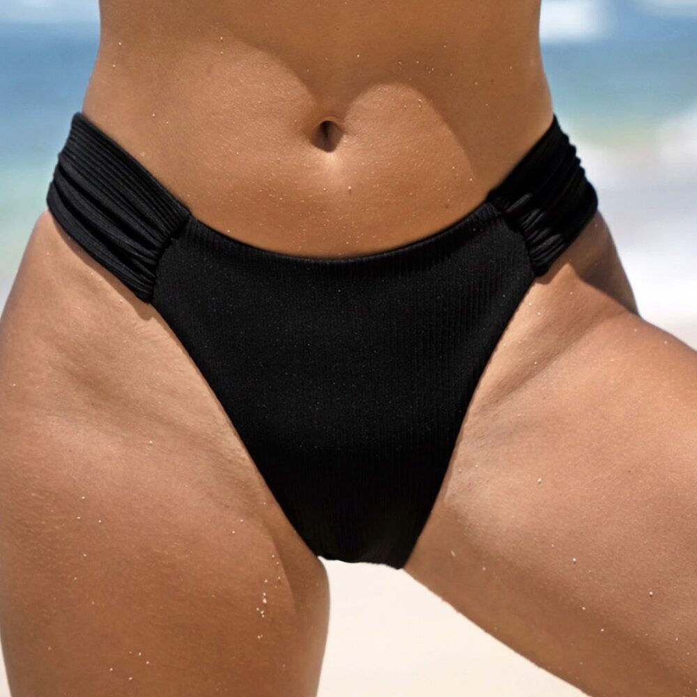 Berlook Black Ribbed Ruched Bikini Bottom ONLY 60